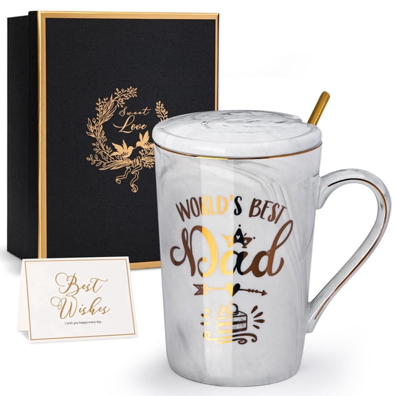 World's Best Dad 14Oz Grey Marble Coffee Mug, Gift Boxed Father's Day & Birthday Gift for Dad from Daughter Son