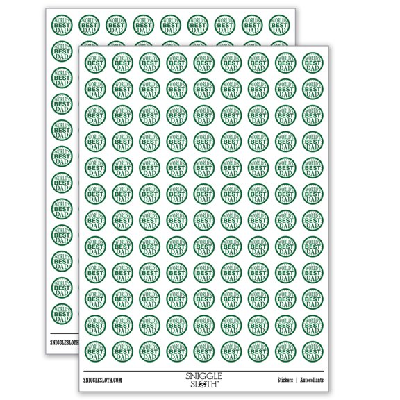 World's Best Dad Globe Father's Day 200+ Round Stickers - Matte Finish - 0.50" Size - Dark Green