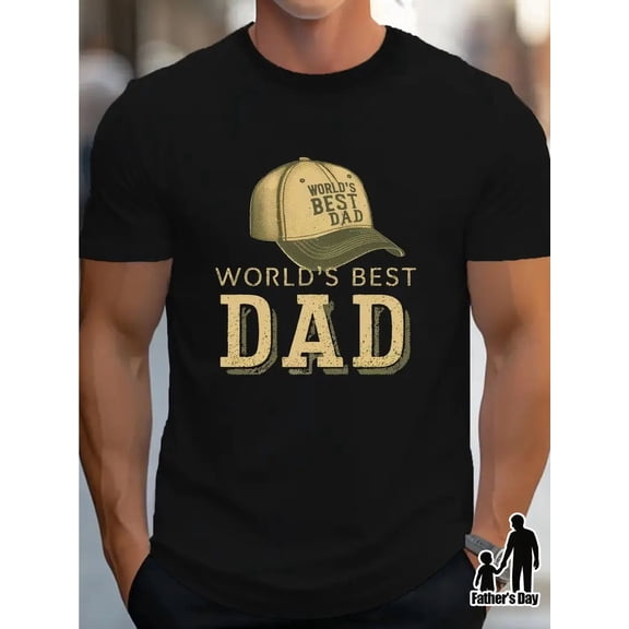 World's Best Dad Vintage-Style Graphic T-Shirt for Men - Comfort Fit, Pure Cotton, Black with Golden & White Print, Casual Summer Tee, Machine Washable, Father's Day Gift