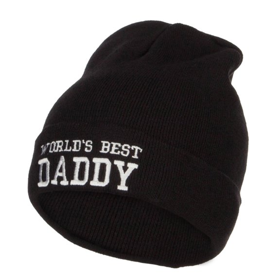 World's Best Daddy Embroidered Big Long Beanie - Black XL-3XL
