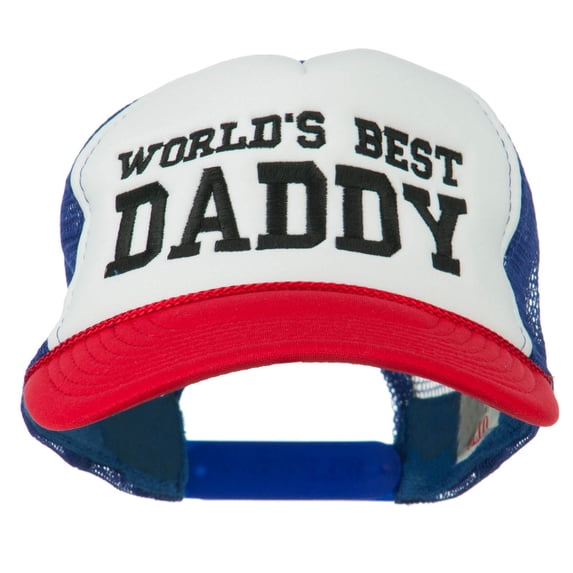 World's Best Daddy Embroidered Foam Mesh Back Cap - Red White Royal OSFM