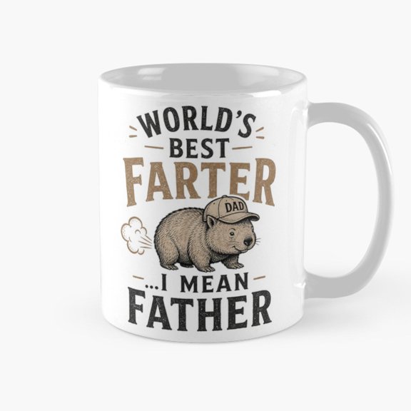 World's Best Farter I Mean Father Wombat Dad Humor Coffee Mug, 11oz Ceramic, Black and Tan Wrap-Around Art