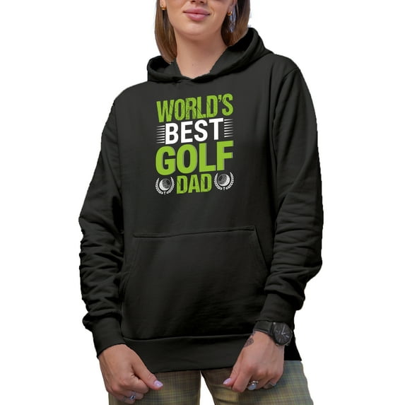 World's Best Golf Dad Quote with Balls, Father Golf Player, Golfing or Golfer Themed Merch Gift, Black Hooded Sweatshirt or Hoodie, Small
