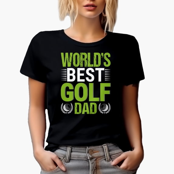 World's Best Golf Dad Quote with Balls, Father Golf Player, Golfing or Golfer Themed Merch Gift, Black T-Shirt, Large