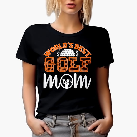 World's Best Golf Mom with a Ball & Swinging Golf Player, Golfing or Golfer Themed Merch Gift, Black T-Shirt, Large