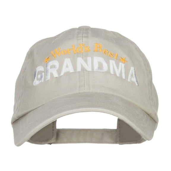 World's Best Grandma Embroidered Washed Cap - Beige OSFM