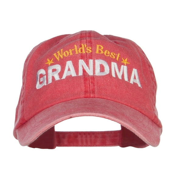 World's Best Grandma Embroidered Washed Cap - Red OSFM