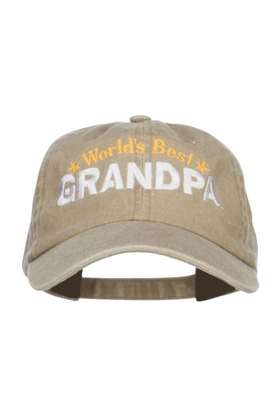 World's Best Grandpa Embroidered Washed Cap - Khaki OSFM