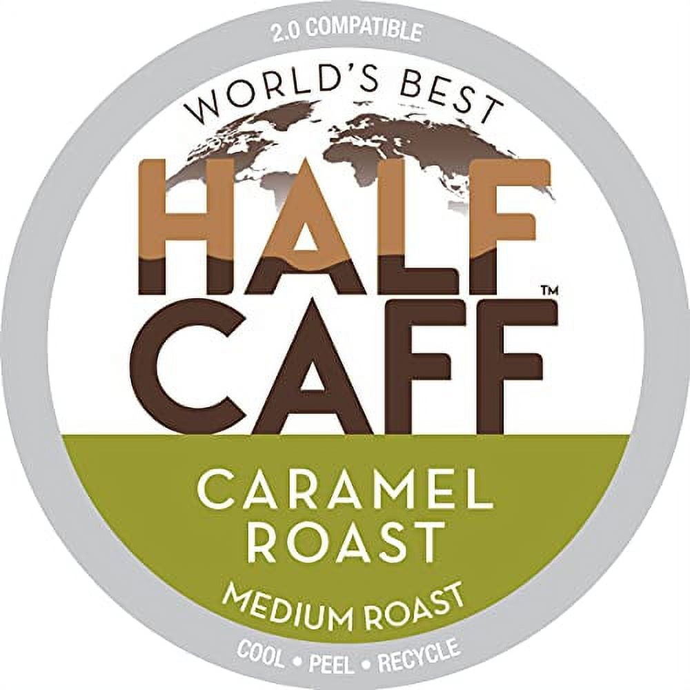 World's Best Half Caff Caramel Coffee 24ct. Solar Energy Produced Recyclable Single Serve Half