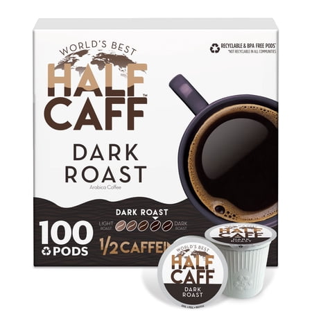 World's Best Half Caff Dark Roast Coffee Pods, Compatible w/ K-Cup Brewers, 100ct