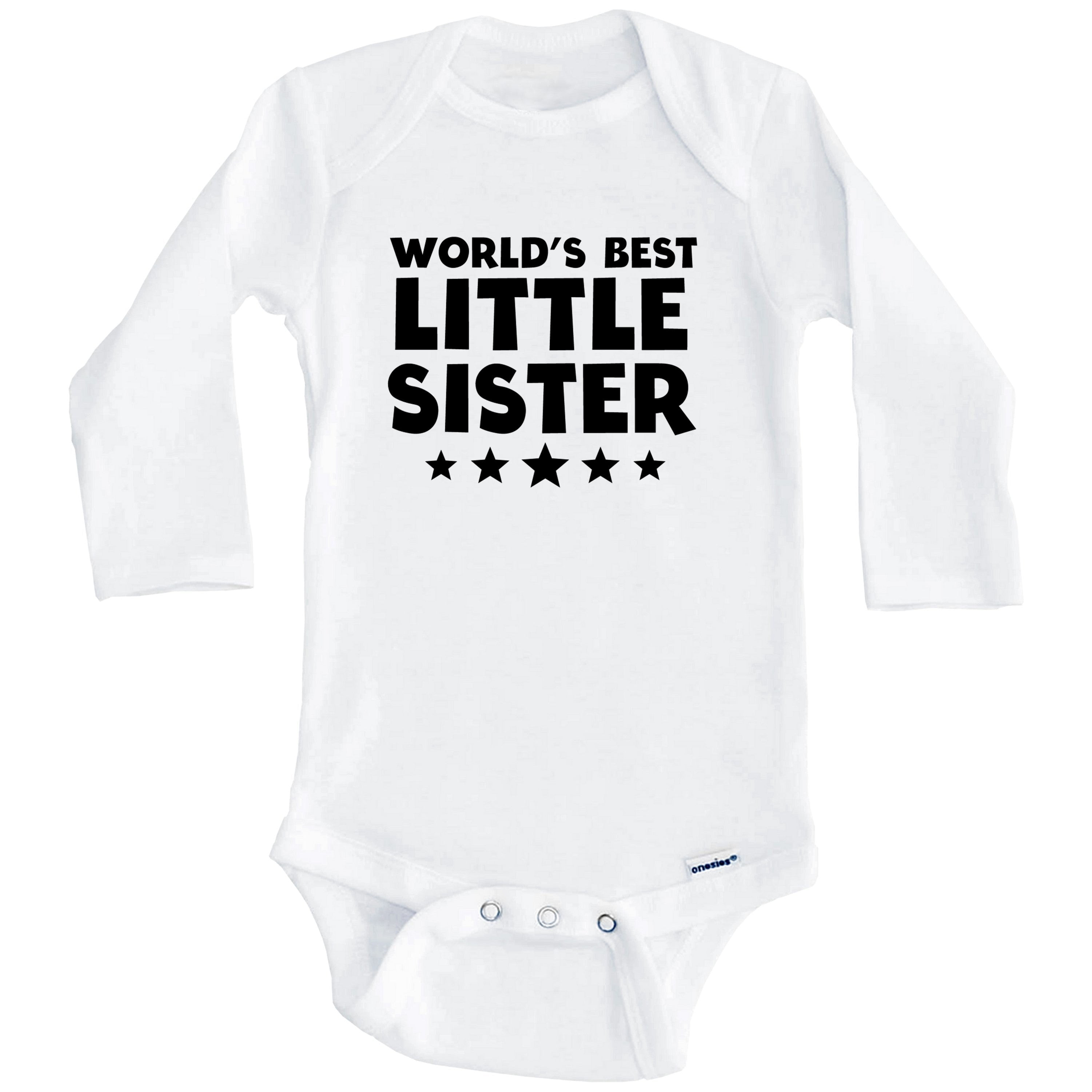World's Best Little Sister Cute One Piece Baby Bodysuit (Long Sleeve), 0-3 Months White