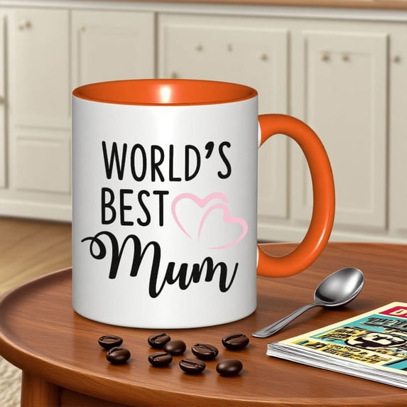 World's Best Mum Mug - Elegant Cursive "World's Best Mum" & Pink Heart Coffee Cup, Tea/Hot Chocolate Cup for Mom, Mother's Day/Christmas Gift, White with Black Lettering, for hot Beverages