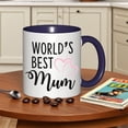 thumbnail image 1 of World's Best Mum Mug - Elegant Cursive "World's Best Mum" & Pink Heart Coffee Cup, Tea/Hot Chocolate Cup for Mom, Mother's Day/Christmas Gift, White with Black Lettering, for hot Beverages, 1 of 9