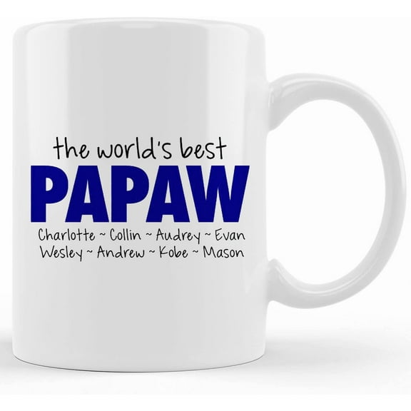 The World's Best Papaw Mug With Grandkids Names Father's Day, Birthday Or Christmas Gift, Fathers Day Mug, Gifts For Dad, Unique Father's Day Gifts From Son, Daughter, Wif