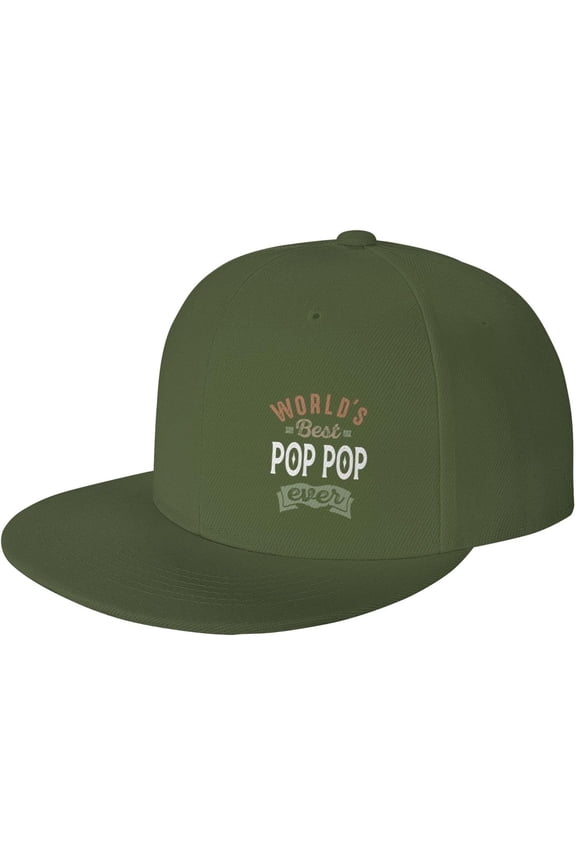 World's Best Pop-Pop Flat Brim Hat for Dad Grandpa Funny Gift for Father's Day Daddy Baseball Cap Black Hat P1