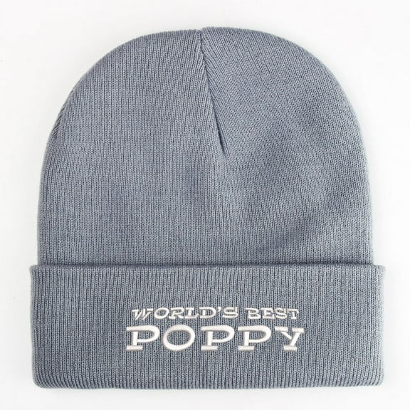 World's Best Poppy Embroidered Knit Hat Stylish Cozy Beanie for Women and Men Gray