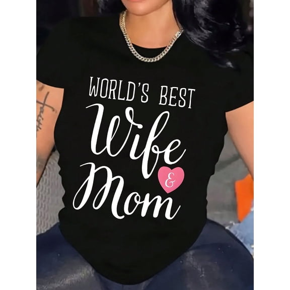 World's Best Wife Mom Graphic Valentine's Day Women Casual Short Sleeve Tee