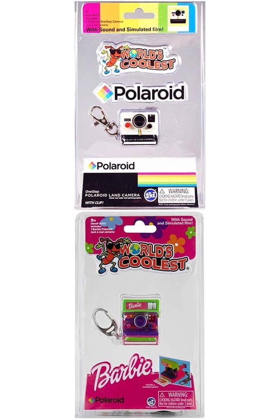 Worlds Coolest Polaroid Camera Bundle  Barbie Polaroid 600 & Original Mini Camera (2 Pack)  Retro Keychain Cameras with Sound & Sliding Photo