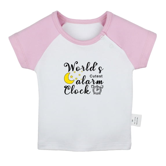 World's Cutest Alarm Clock Funny T shirt For Baby, Newborn Babies T-shirts, Infant Tops, 0-24M Kids Graphic Tees Clothing (Short Pink Raglan T-shirt, 0-6 Months)