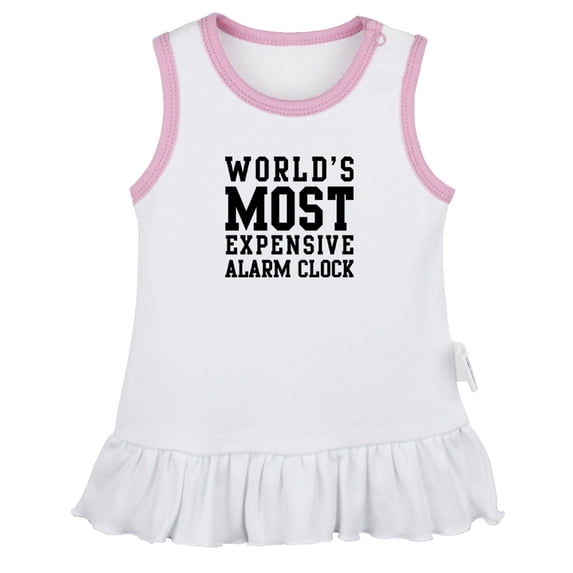 World's Most Expensive Alarm Clock Funny Dresses For Baby, Newborn Babies Skirts, Infant Princess Dress, 0-24M Kids Graphic Clothes (White Sleeveless Dresses, 18-24 Months)