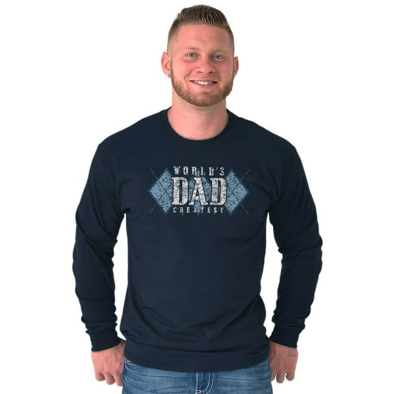 World's Greatest Dad Argyle Fathers Men's Big & Tall Long Sleeve Graphic Tee Brisco Brands 2X