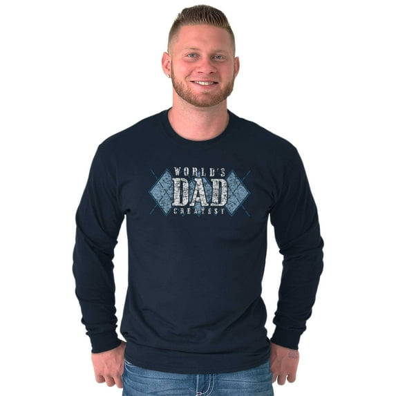 World's Greatest Dad Argyle Fathers Men's Big & Tall Long Sleeve Graphic Tee Brisco Brands 2X