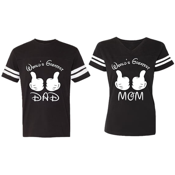 World's Greatest Dad Mom Matching Couple Cotton Jerseys (Men Black / Women Black) (Men S / Women XL)