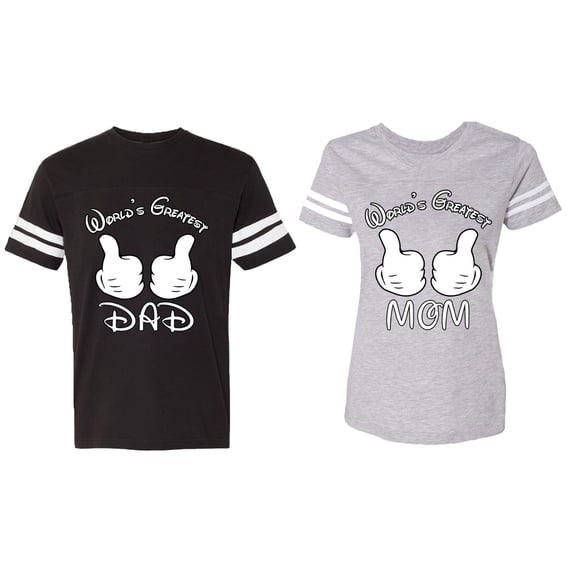 World's Greatest Dad Mom Matching Couple Cotton Jerseys (Men Black / Women Heather) (Men L / Women S)