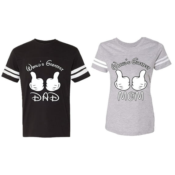 World's Greatest Dad Mom Matching Couple Cotton Jerseys (Men Black / Women Heather) (Men XL / Women L)