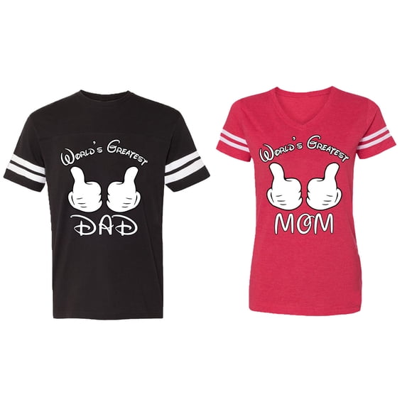 World's Greatest Dad Mom Matching Couple Cotton Jerseys (Men Black / Women Red) (Men L / Women S)