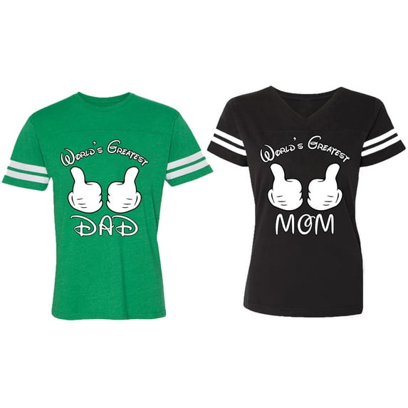 World's Greatest Dad Mom Matching Couple Cotton Jerseys (Men Green / Women Black) (Men S / Women XXL)
