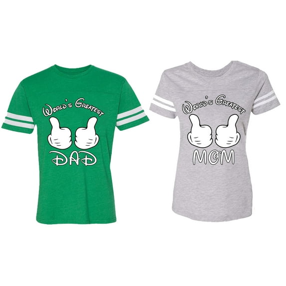 World's Greatest Dad Mom Matching Couple Cotton Jerseys (Men Green / Women Heather) (Men XL / Women M)