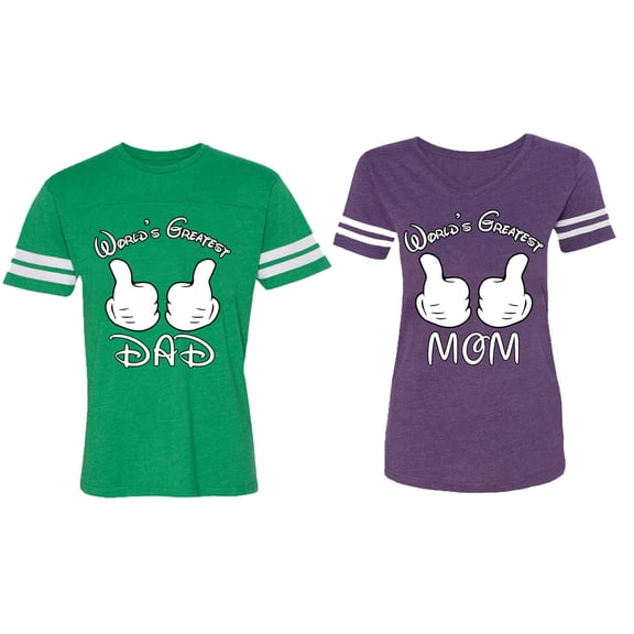 World's Greatest Dad Mom Matching Couple Cotton Jerseys (Men Green / Women Purple) (Men S / Women XXL)