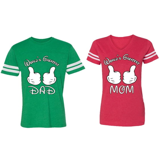 World's Greatest Dad Mom Matching Couple Cotton Jerseys (Men Green / Women Red) (Men S / Women M)
