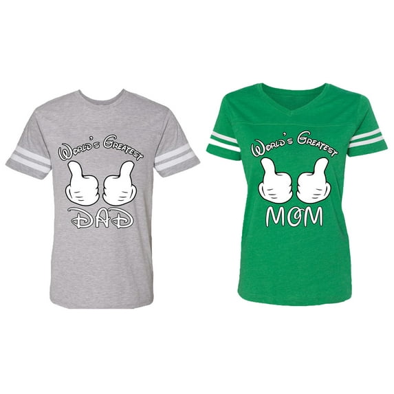 World's Greatest Dad Mom Matching Couple Cotton Jerseys (Men Heather / Women Green) (Men XXXL / Women XXL)