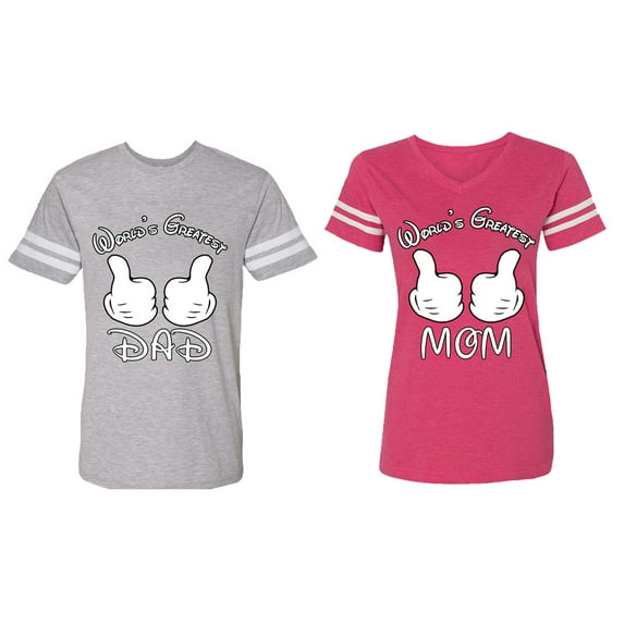 World's Greatest Dad Mom Matching Couple Cotton Jerseys (Men Heather / Women Pink) (Men S / Women XXL)