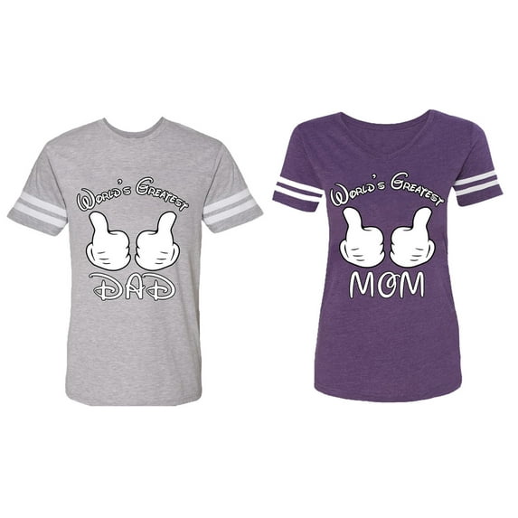 World's Greatest Dad Mom Matching Couple Cotton Jerseys (Men Heather / Women Purple) (Men M / Women M)