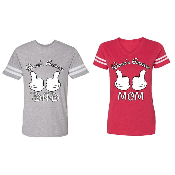 World's Greatest Dad Mom Matching Couple Cotton Jerseys (Men Heather / Women Red) (Men S / Women XXL)