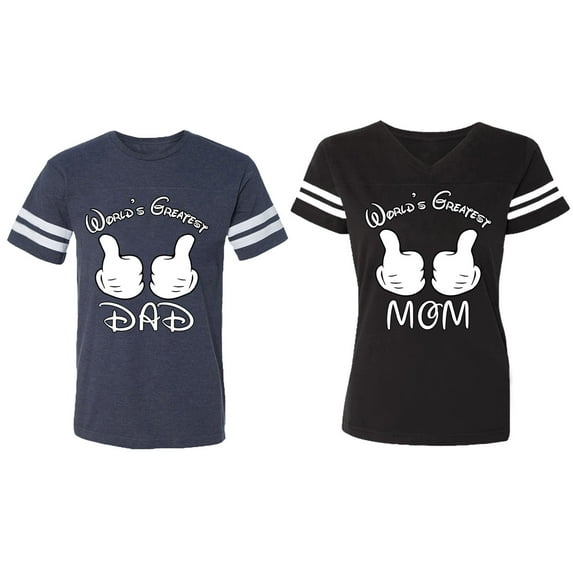 World's Greatest Dad Mom Matching Couple Cotton Jerseys (Men Navy / Women Black) (Men S / Women S)