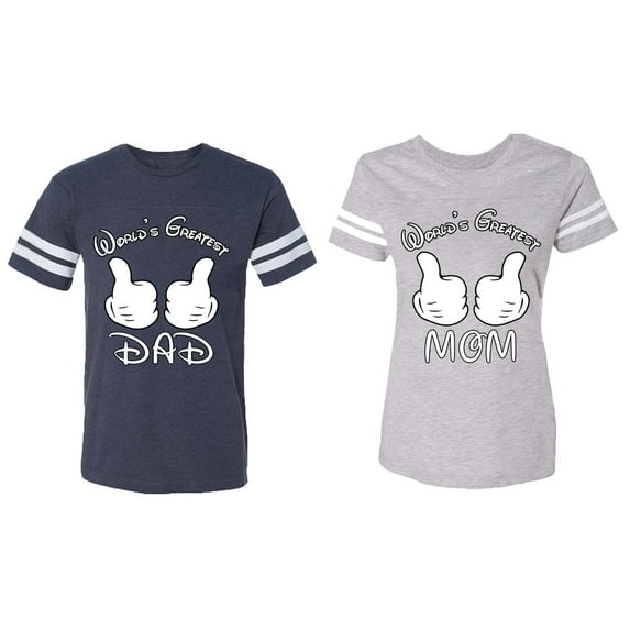 World's Greatest Dad Mom Matching Couple Cotton Jerseys (Men Navy / Women Heather) (Men M / Women M)