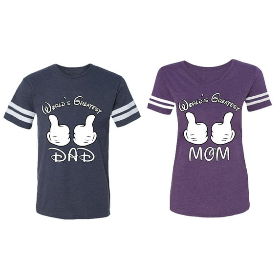 World's Greatest Dad Mom Matching Couple Cotton Jerseys (Men Navy / Women Purple) (Men S / Women L)