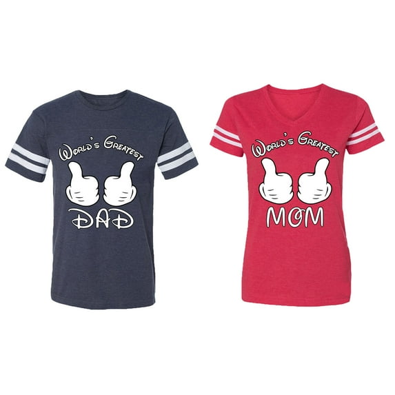 World's Greatest Dad Mom Matching Couple Cotton Jerseys (Men Navy / Women Red) (Men M / Women S)