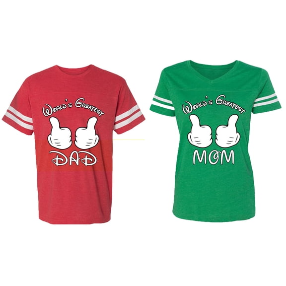 World's Greatest Dad Mom Matching Couple Cotton Jerseys (Men Red / Women Green) (Men L / Women XL)
