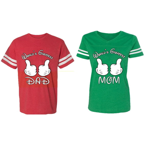 World's Greatest Dad Mom Matching Couple Cotton Jerseys (Men Red / Women Green) (Men XXL / Women S)