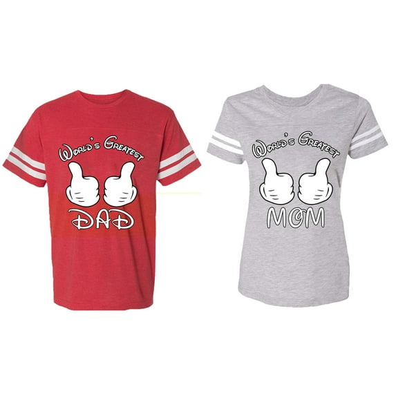 World's Greatest Dad Mom Matching Couple Cotton Jerseys (Men Red / Women Heather) (Men XXXL / Women XXL)