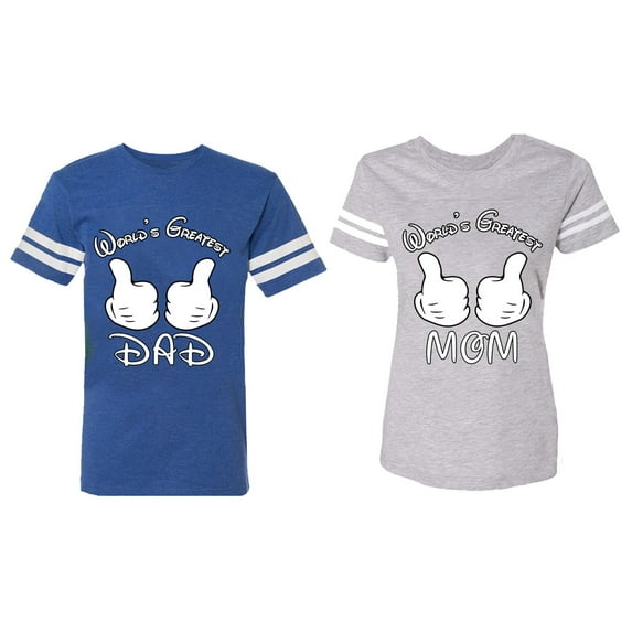 World's Greatest Dad Mom Matching Couple Cotton Jerseys (Men Royal / Women Heather) (Men S / Women XXL)