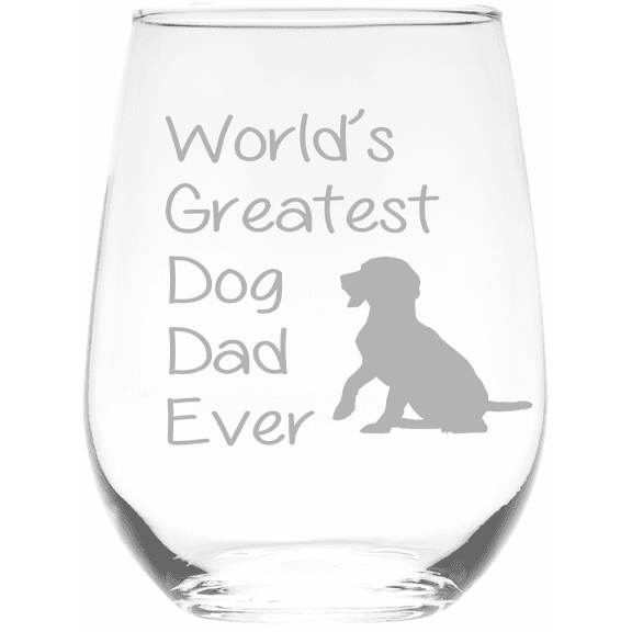 C&M Personal Gifts 17 oz World's Greatest Dog Dad Ever Stemless Wine Glass