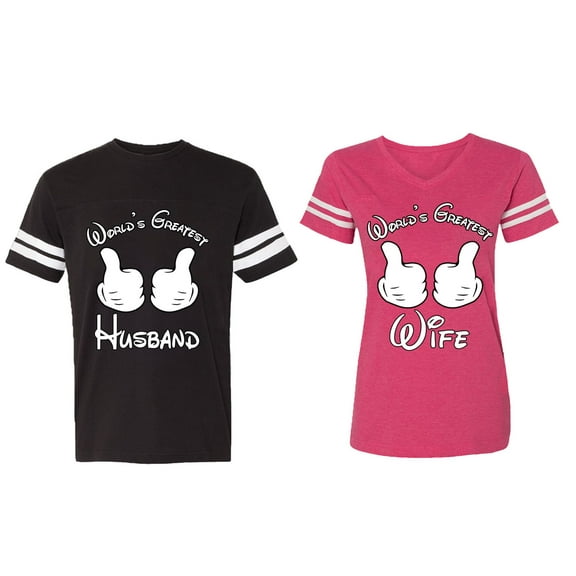 World's Greatest Husband Wife Matching Couple Cotton Jerseys (Men Black / Women Pink) (Men XXL / Women XL)