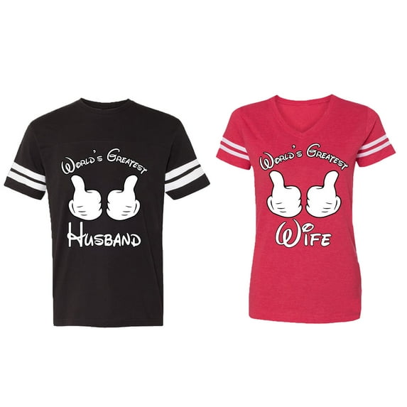 World's Greatest Husband Wife Matching Couple Cotton Jerseys (Men Black / Women Red) (Men M / Women XL)