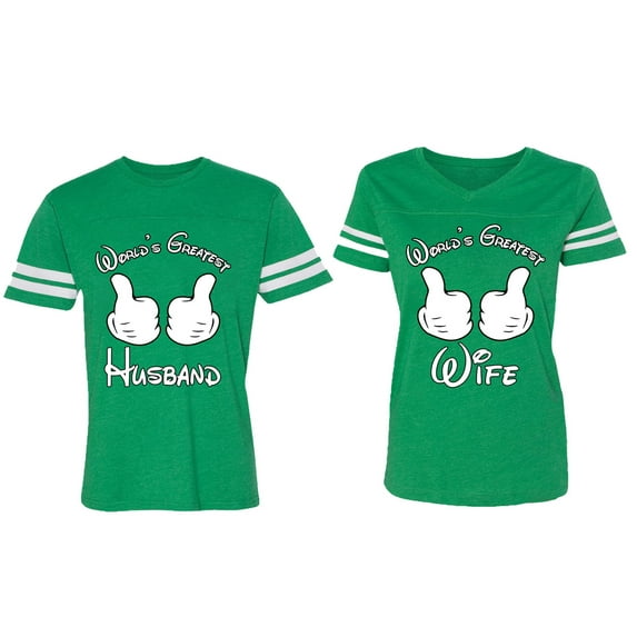 World's Greatest Husband Wife Matching Couple Cotton Jerseys (Men Green / Women Green) (Men XL / Women L)